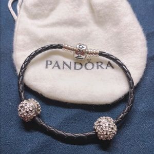Pandora Single Balck Bracelet with 2 Florist clips